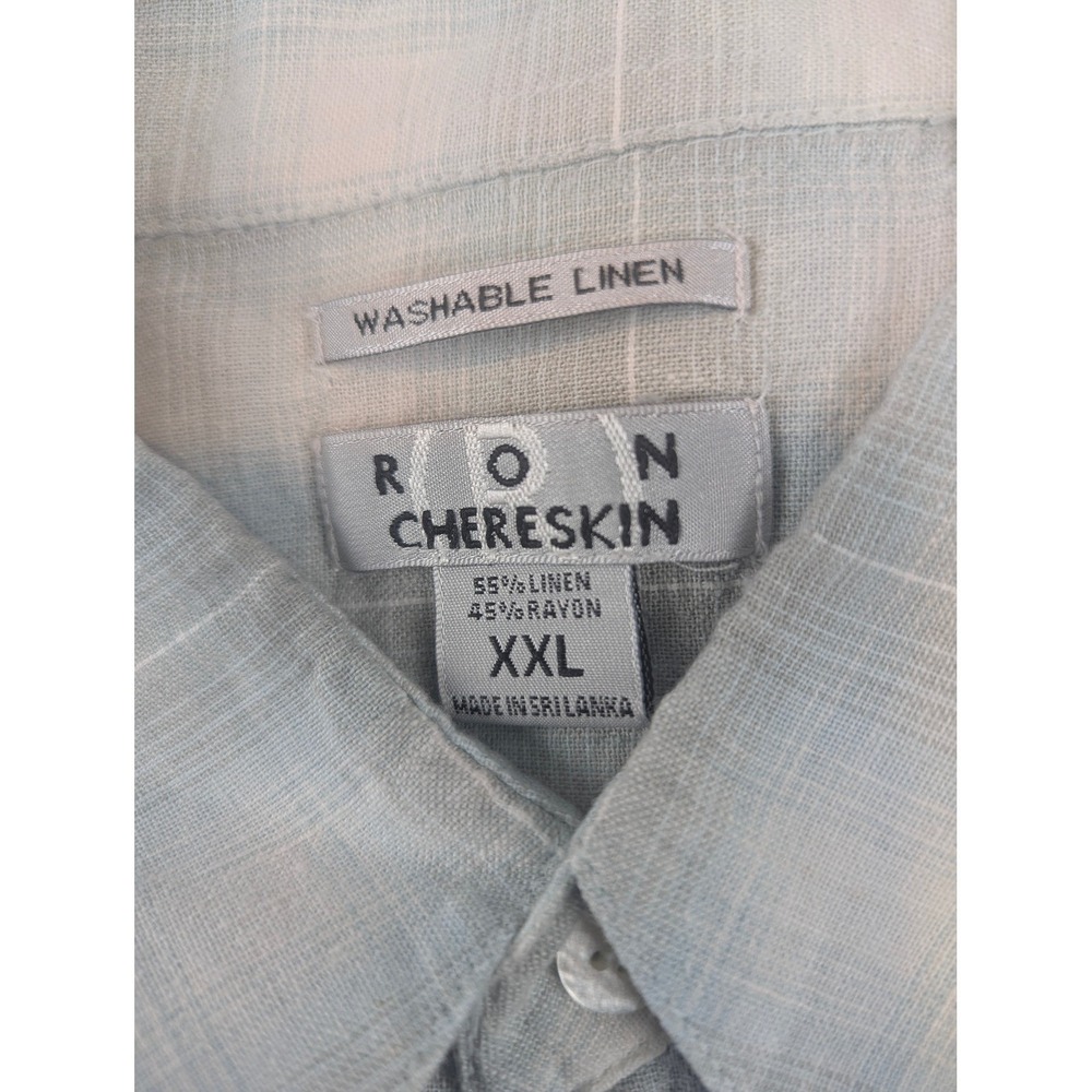 Ron Chereskin Mens XXL Blue Plaid Linen Blend Short Sleeve Button Down Shirt - Picture 4 of 8